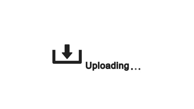 Uploading process arrow icon animation on a white background.