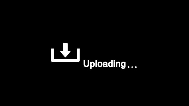 Uploading process arrow icon animation on a black background.