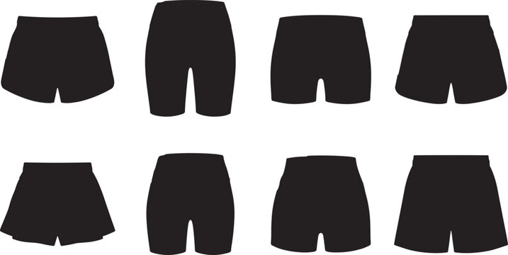Collection of women shorts silhouettes and sport clothing mockups isolated on a white background vector illustration