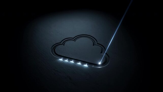 Blue white laser striking shallow cloud engraving on dark textured surface with pinpoint sparks, glowing rim highlights, sharp contrast, and precise industrial detail