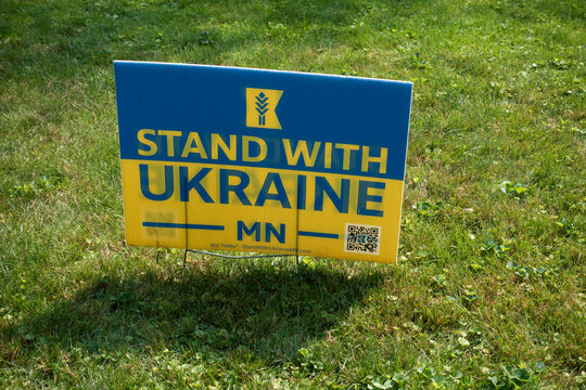 Sign in yard supporting the country Ukraine after the Russian invasion. St Paul Minnesota MN USA