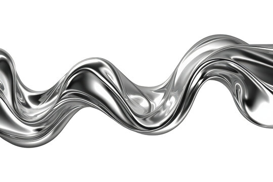 Abstract flowing chrome wave creating a dynamic metallic liquid splash with smooth reflections on transparent background