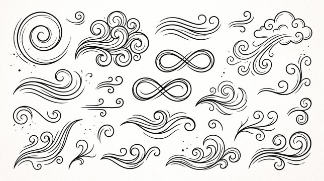 Hand Drawn Wind Gusts and Air Flow Elements Set in a Minimalist Sketch Style