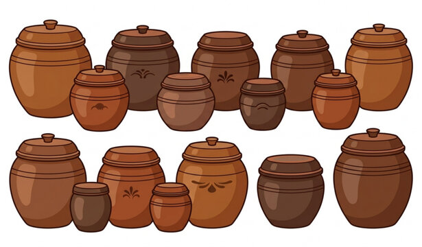 Authentic Korean Onggi Pottery Jar Vector Illustration Set