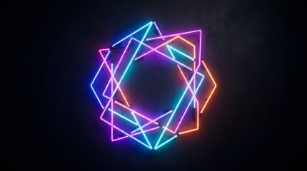 Fototapeta premium Abstract Glowing Neon Frame on Minimalist Dark Background glowing neon sign glowing neon lights
