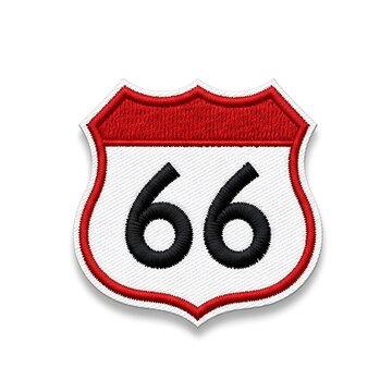 Route 66 road sign icon with red and white shield design