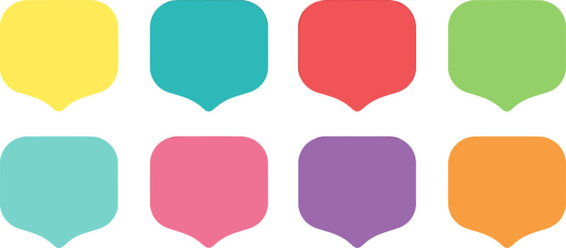 Set of colorful rounded shield shaped badges for labels and web interface elements in flat vector style