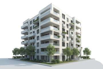 Obraz premium Modern apartment building on a street corner, offering contemporary urban living and luxury residential spaces with balconies