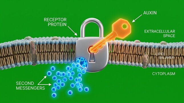 Auxin binding to receptor protein in plant cell membrane scientific model