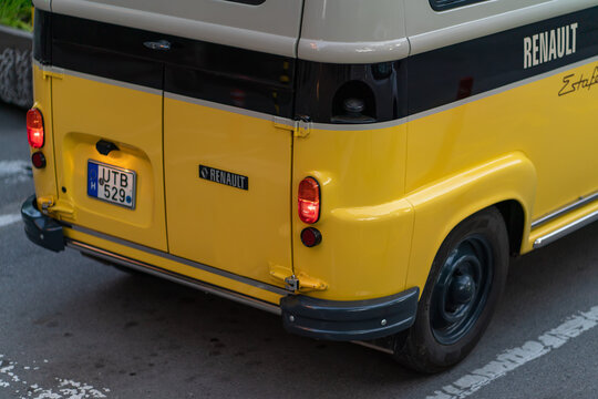 Renault Estafette Late 1970s Version - close up rear view showing historic split backdoor design, taillights and license plate in Subotica, Serbia on July 4, 2026.