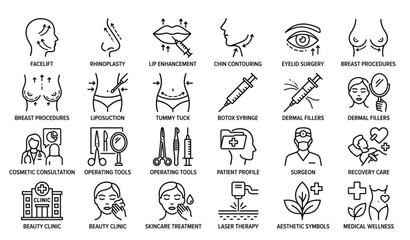 Fototapeta premium Modern Plastic and Cosmetic Surgery Vector Icon Set
