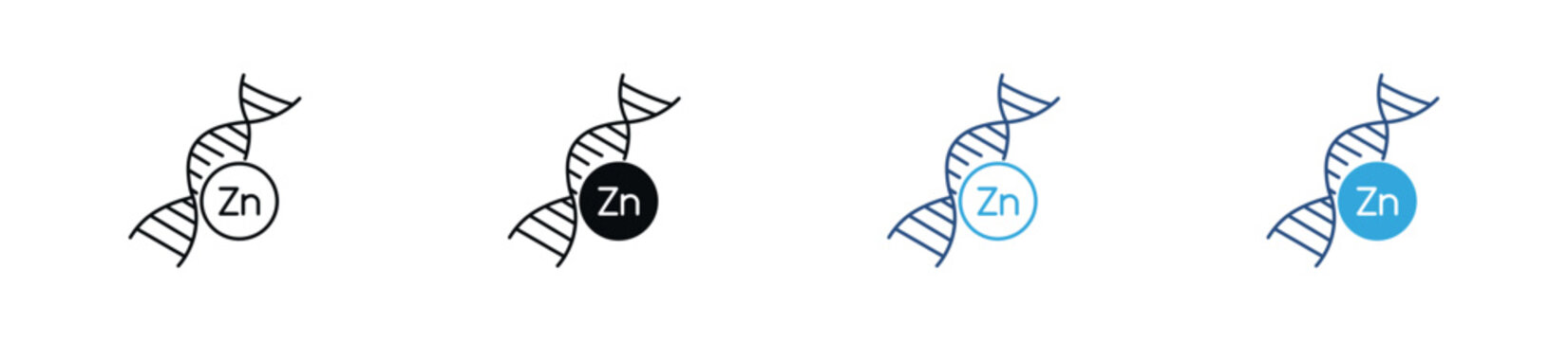 DNA Zinc Icon Set. Genetic Research, Molecular Biology, Mineral Science and Biotechnology Symbols. Vector Illustration.