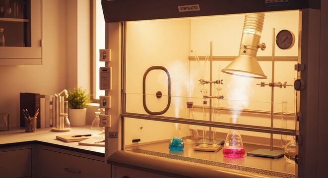 Laboratory Fume Hood with Ventilation System and Scientific Equipment