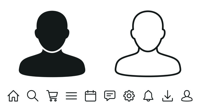 Human Profile Silhouette Icons Black And White Linear Design