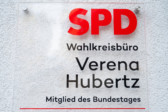 SPD sign, Social Democratic Party, constituency office of member of german parliament Verena Hubertz in Trier, Germany, politics and government