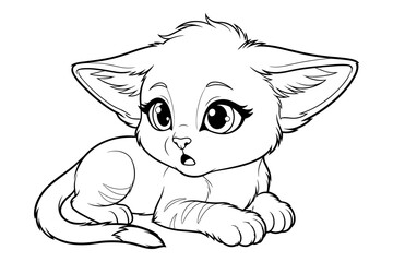 Fototapeta premium Surprised baby fennec fox coloring page for children illustration.