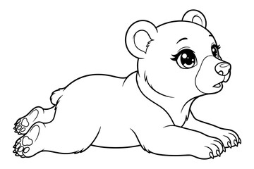 Little bear cub lying down coloring page for children. © SUBRATAKUMAR