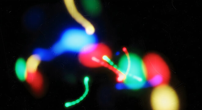 Abstract colorful light leaks and bokeh effects on black background artistic digital illustration