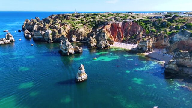 Camilo Beach in Lagos in the Barlavento region of the Algarve, Portugal
