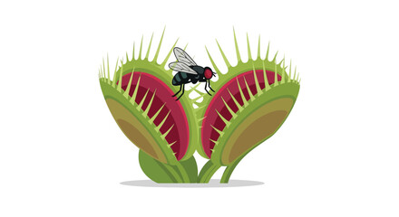 Vector illustration of a venus flytrap with a fly featuring a flat silhouette style carnivorous plant insect fly predator predatory © Creativekhairul02