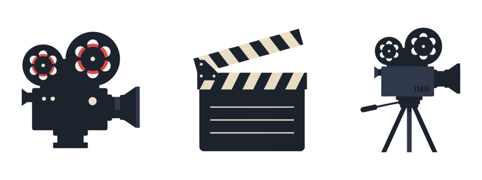 Film Reel And Clapperboard Pictograms Flat Vector Illustration filmstrip