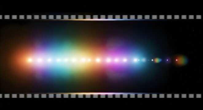 Abstract spectrum light leak effect with film frame overlay cinematic color gradient
