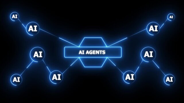 Multi function for Agentic AI technology motion background. Multi agent AI systems, Automate daily Tasks Smart AI solutions improve efficiency, Automate repetitive work.4k animation motion graphics