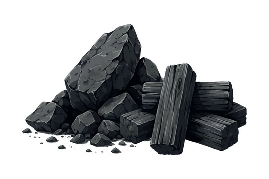 Pile Of Coal And Timber Logs Vector Illustration anthracite