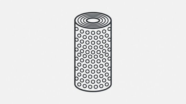 Minimalist black outline icon of bubble wrap roll on light background