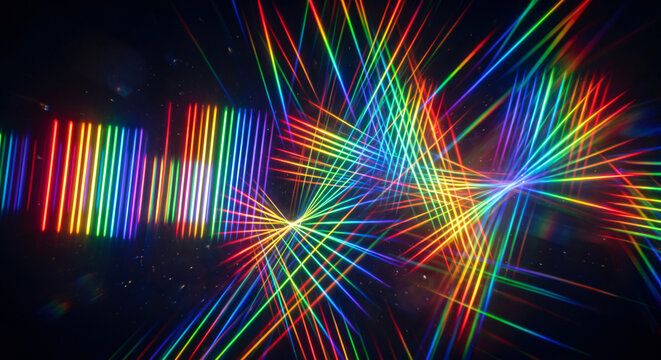 HDR photography of an atomic emission spectrum shifting projecting glowing neon abstract linear rays