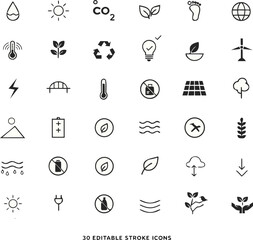 Fototapeta premium Eco friendly icons set for infographics and presentations online sustainable living symbols