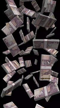 Vertical Cambodia Money, Falling Cambodian Riel Bills Black Background, Premium Khmer Heritage Finance Cash Stacks, 4K