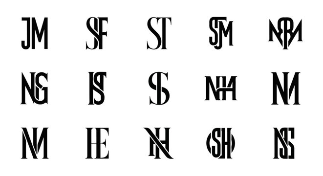 Monogram logos with letters with various letters symbols text white background collection monogram symbols black typography identity branding