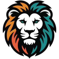 Fototapeta premium Lion head mascot vector with colorful mane and bold outlines for sports branding and team identity