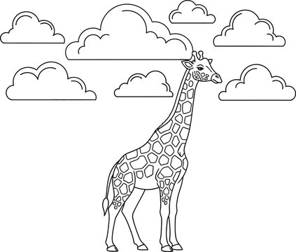 Giraffe silhouette standing under cloudy sky