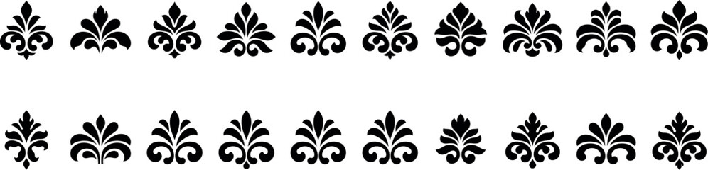 Vintage Fleur De Lis Icons Set, Black Damask Floral Ornaments and Baroque Decorative Elements Vector Illustration Collection © ALESSIA