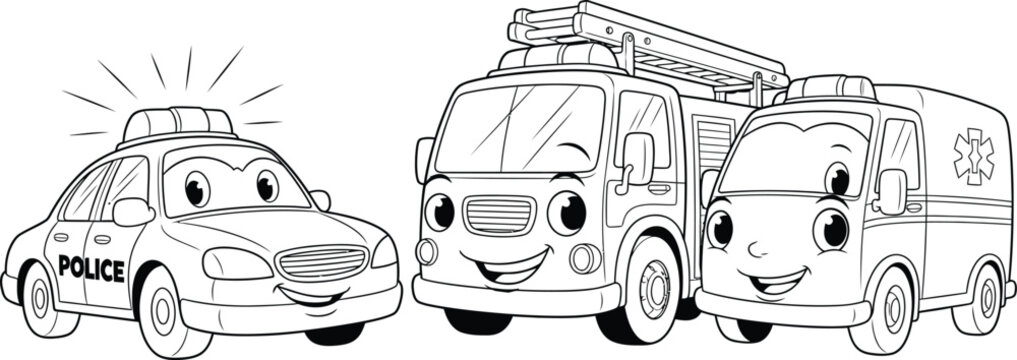 Friendly vehicle silhouettes for kids police car fire truck ambulance
