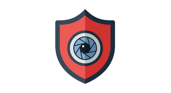 Digital Security Shield with Camera Lens Aperture Eye Icon for Cyber Protection Privacy Monitoring and Surveillance Safety Concept Illustration