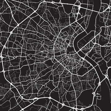 Bordeaux in France map illustration shows city streets and roads on a black background.