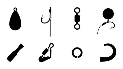 Fishing Tackle Icons Set: Hooks, Swivels, Weights, Floats, Lures, Clips, Rings © Sadia