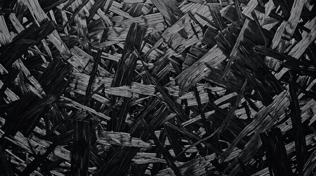 Dark chaotic wooden shards and splintered texture background with splinters, material