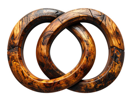 Pair of wooden rings on black background with black and white background.