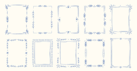 Fototapeta premium Floral Frames Set Hand Drawn