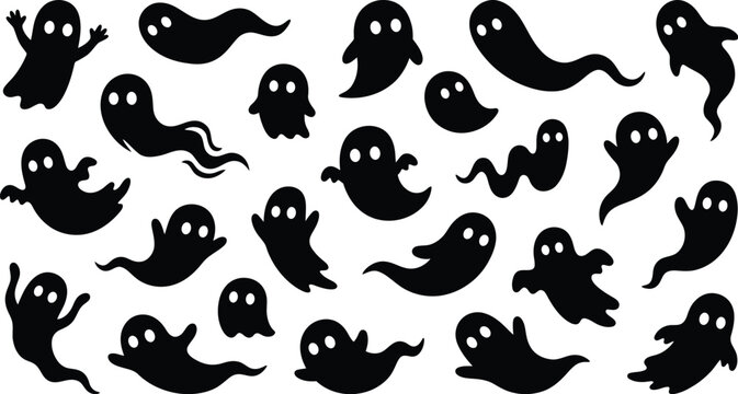 Various ghost silhouettes floating for spooky designs