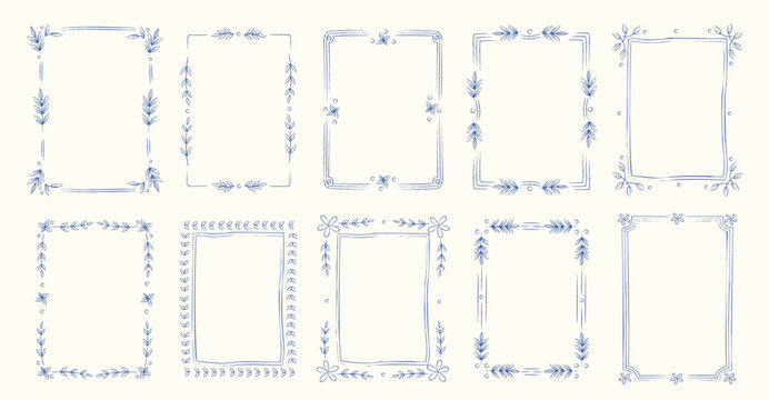 Floral Frames Set Hand Drawn