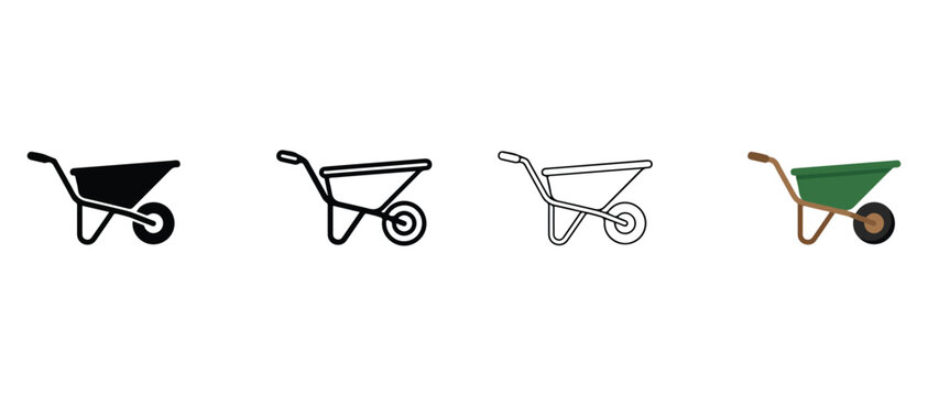 wheelbarrows for construction and gardening purposes used for carrying and transporting heavy loads  various designs and colors