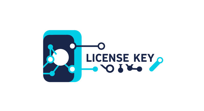 License Key Icon and Text for Software Activation and Digital Security Concept