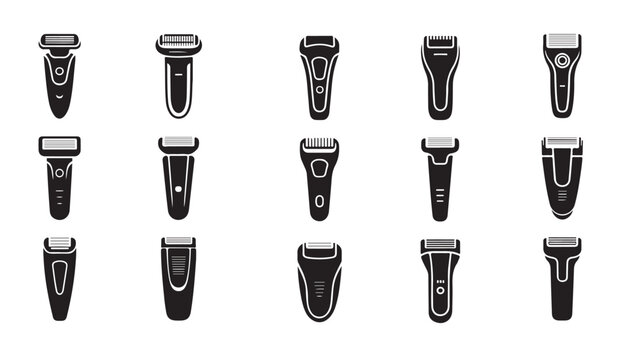 Set of electric shavers and modern hair trimmers for professional grooming and hair care.