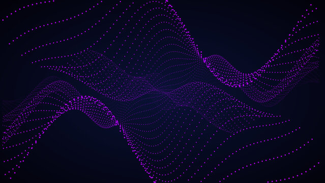 Abstract Purple Particles Flowing in Wave Patterns on a Dark Background Design