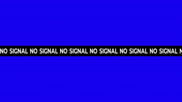Animated No Signal text on blue screen.